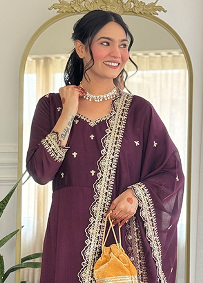 3 Pc Wine Silk Suit Set
