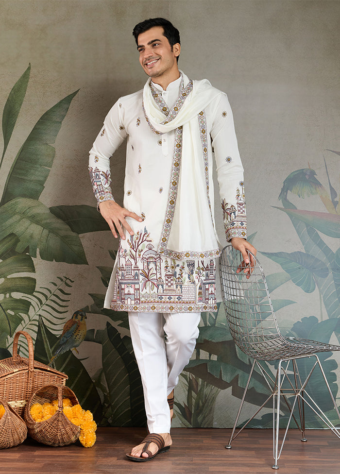 White Viscose Kurta & Pajama Set