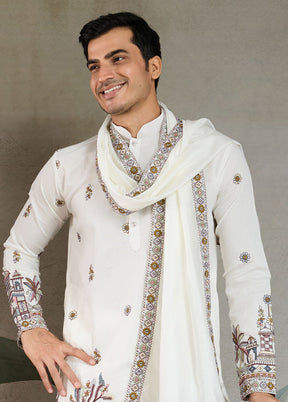 White Viscose Kurta & Pajama Set