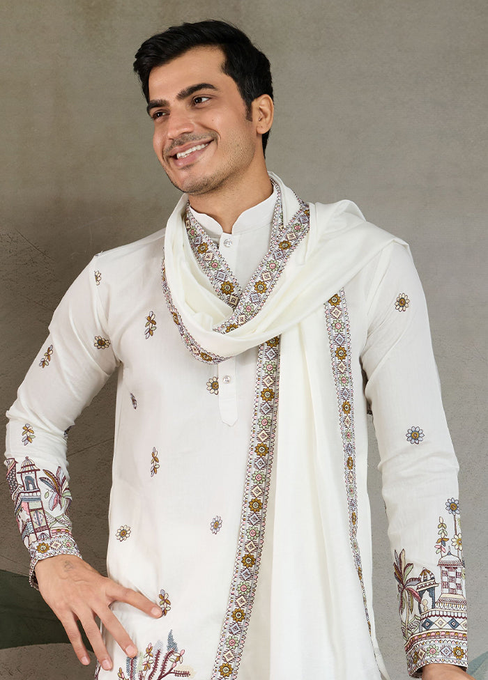 White Viscose Kurta & Pajama Set