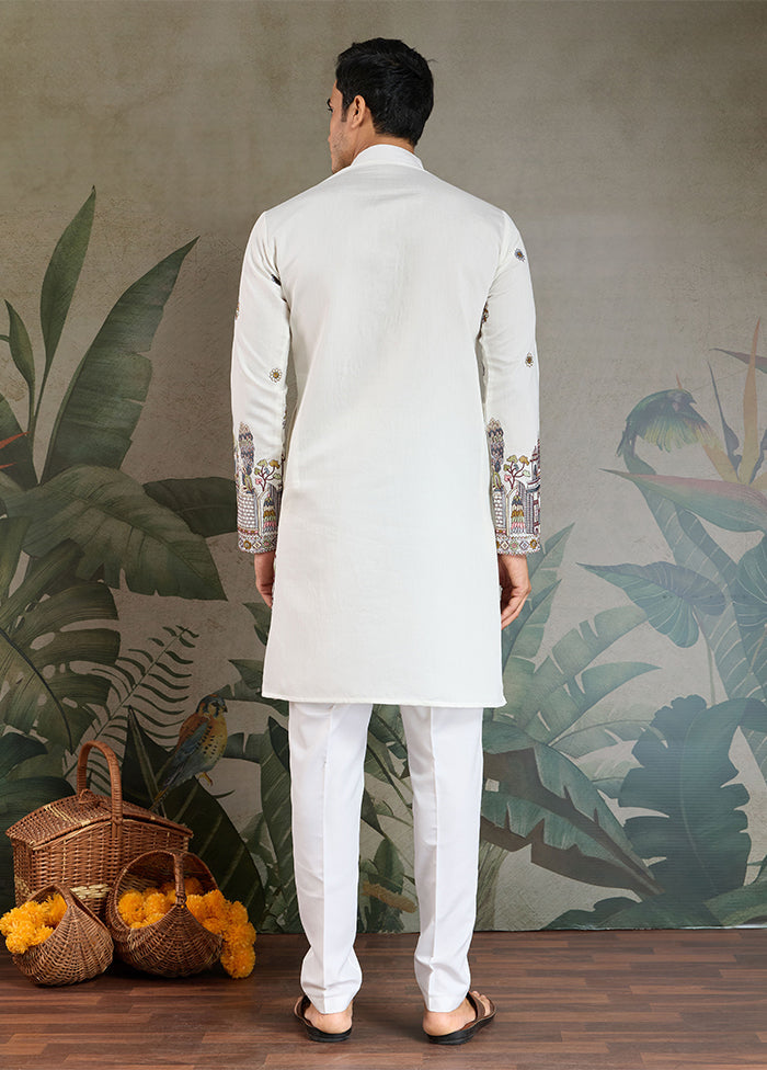 White Viscose Kurta & Pajama Set