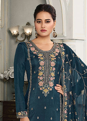 3 Pc Blue Silk Suit Set