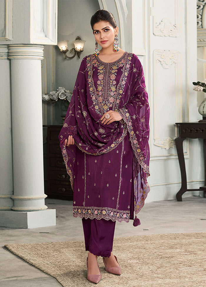 3 Pc Purple Silk Suit Set