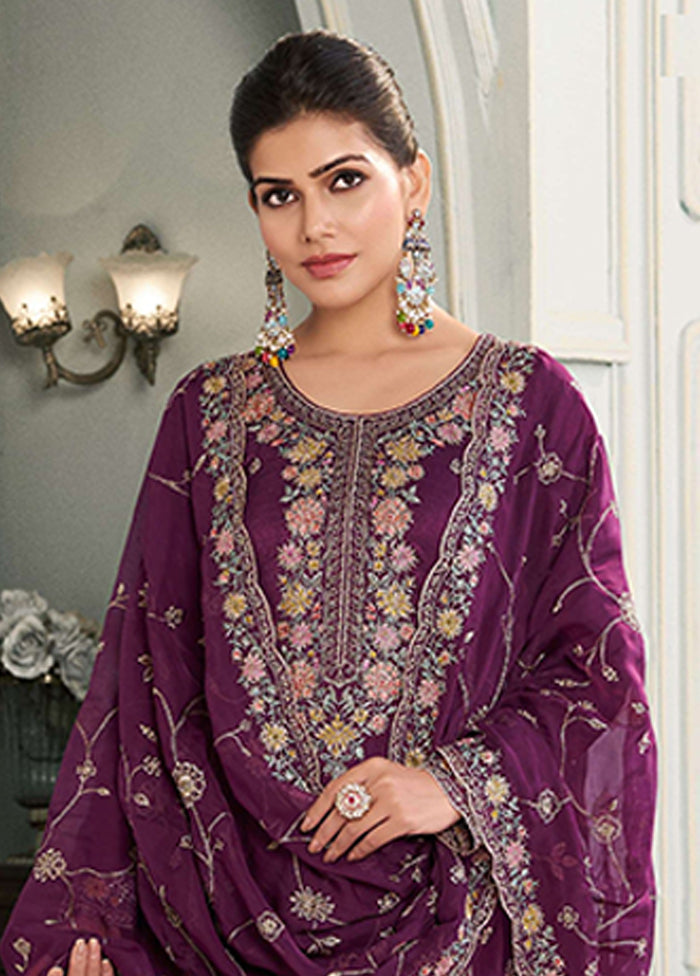 3 Pc Purple Silk Suit Set