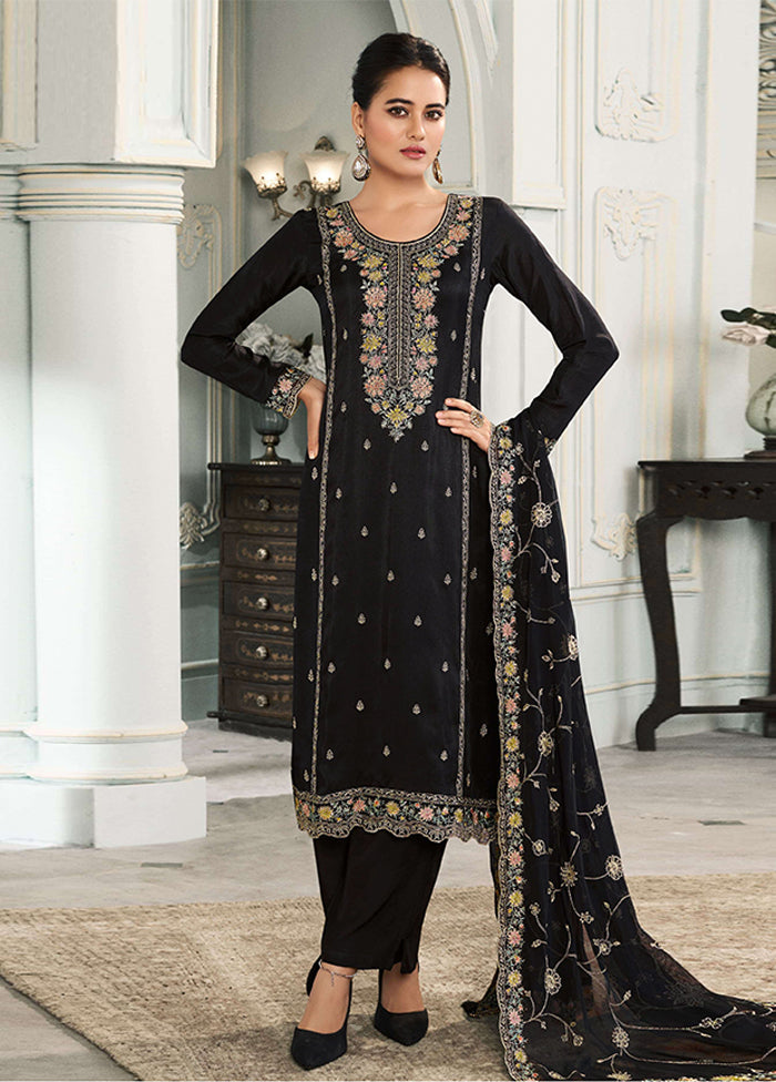 3 Pc Black Silk Suit Set