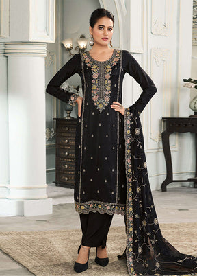 3 Pc Black Silk Suit Set