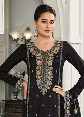 3 Pc Black Silk Suit Set