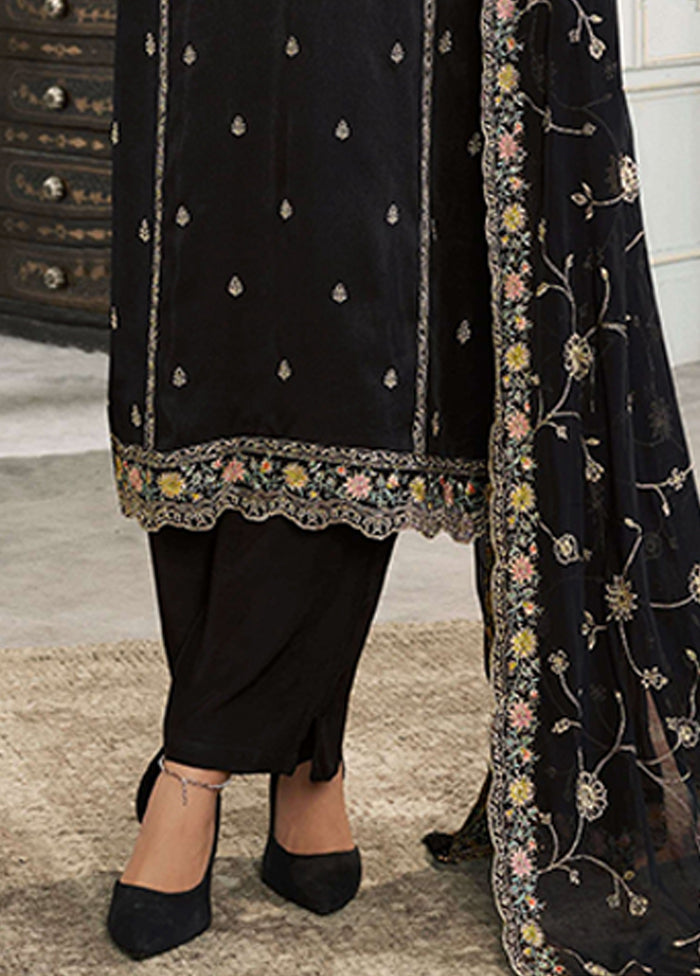 3 Pc Black Silk Suit Set
