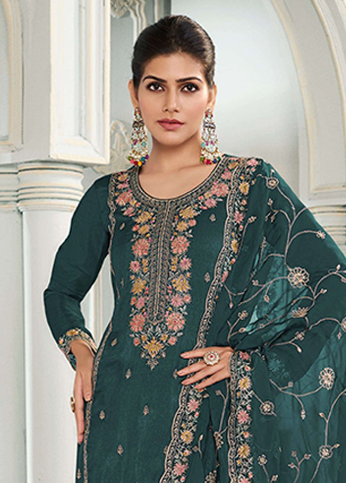 3 Pc Green Silk Suit Set