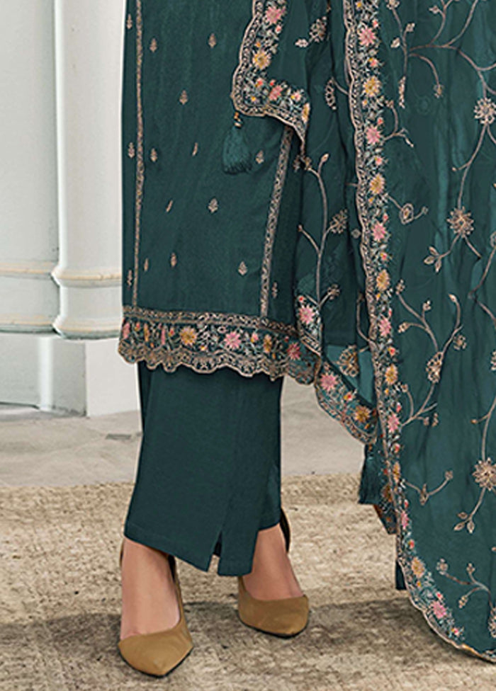 3 Pc Green Silk Suit Set