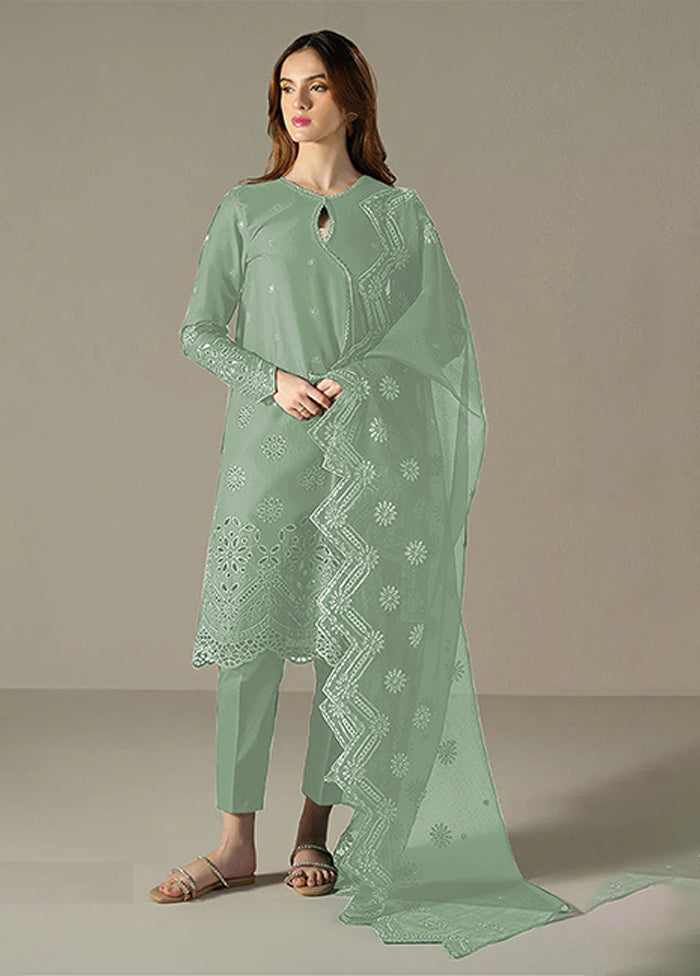3 Pc Green Cotton Suit Set