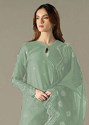 3 Pc Green Cotton Suit Set
