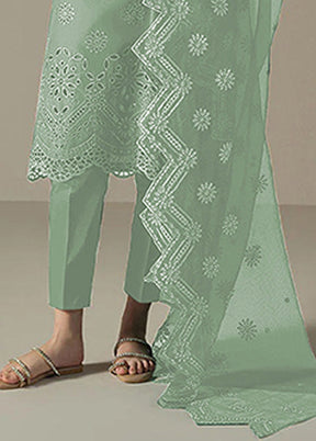 3 Pc Green Cotton Suit Set