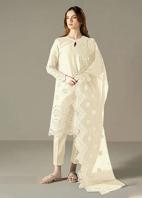 3 Pc Cream Cotton Suit Set