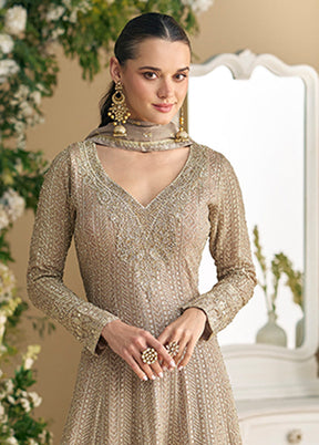 3 Pc Brown Georgette Palazzo Suit Set