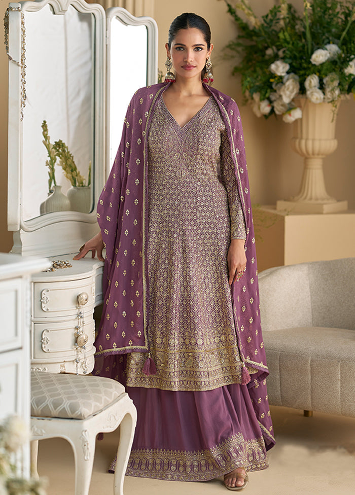 3 Pc Purple Georgette Palazzo Suit Set