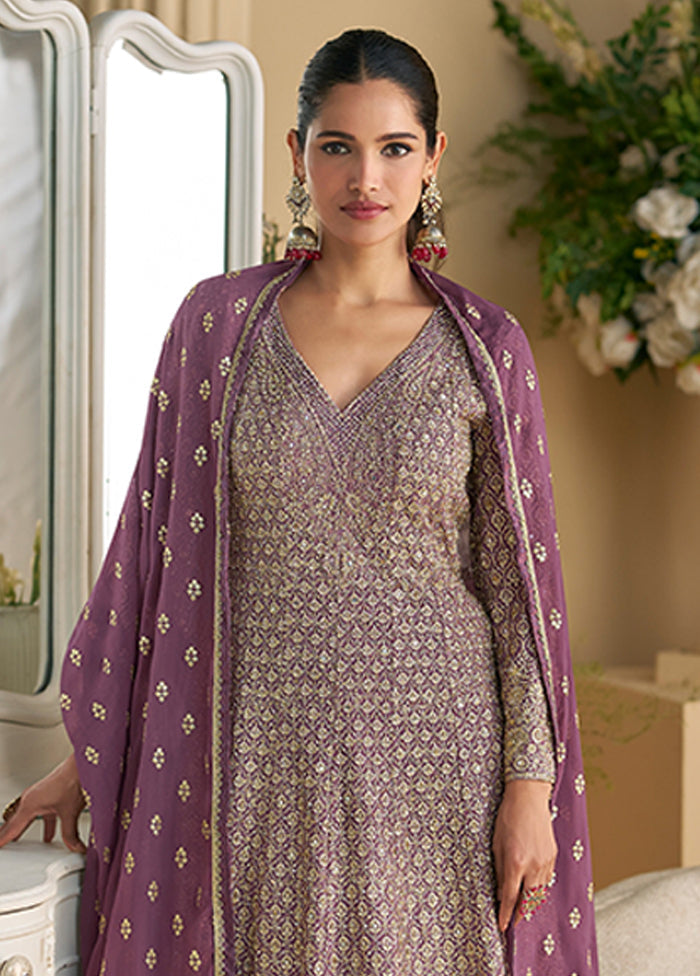 3 Pc Purple Georgette Palazzo Suit Set