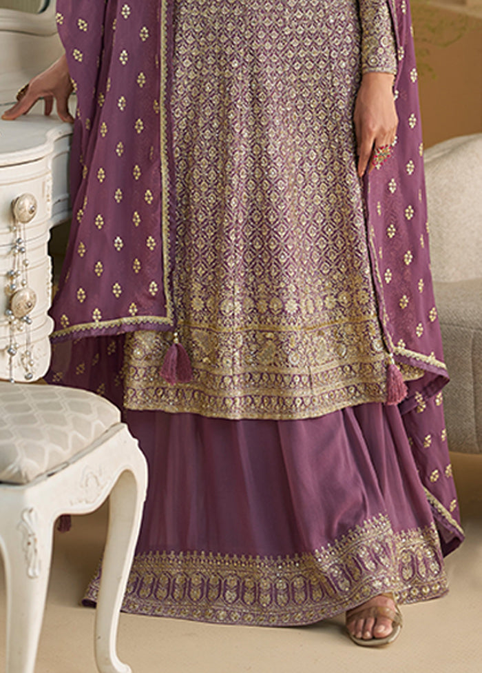 3 Pc Purple Georgette Palazzo Suit Set
