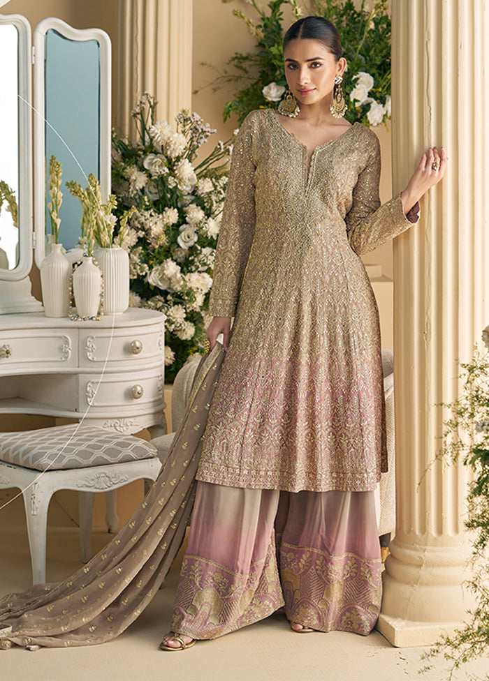 3 Pc Grey Georgette Palazzo Suit Set