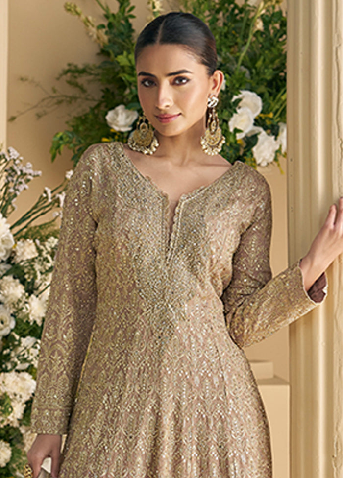 3 Pc Grey Georgette Palazzo Suit Set