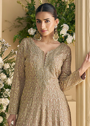 3 Pc Grey Georgette Palazzo Suit Set