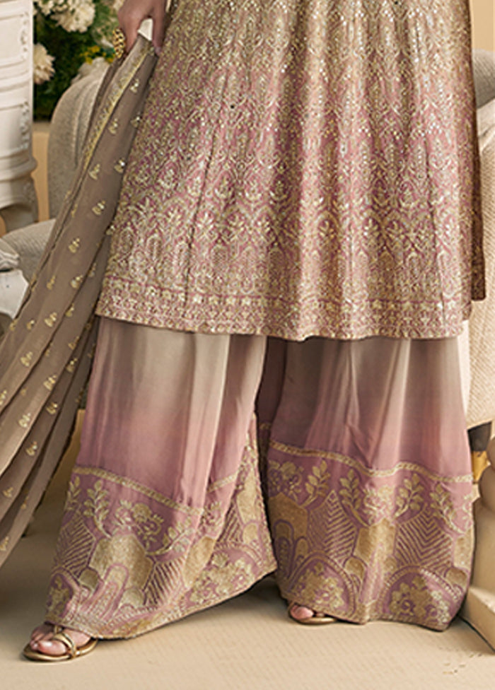 3 Pc Grey Georgette Palazzo Suit Set