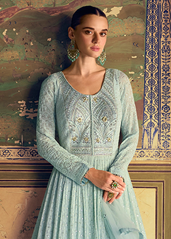 Blue Embroidery Work Georgette Anarkali Suits