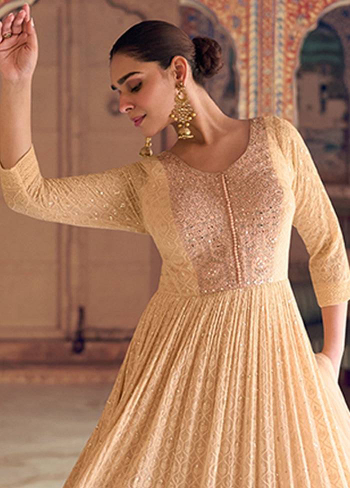 Peach Embroidery Work Georgette Anarkali Suits