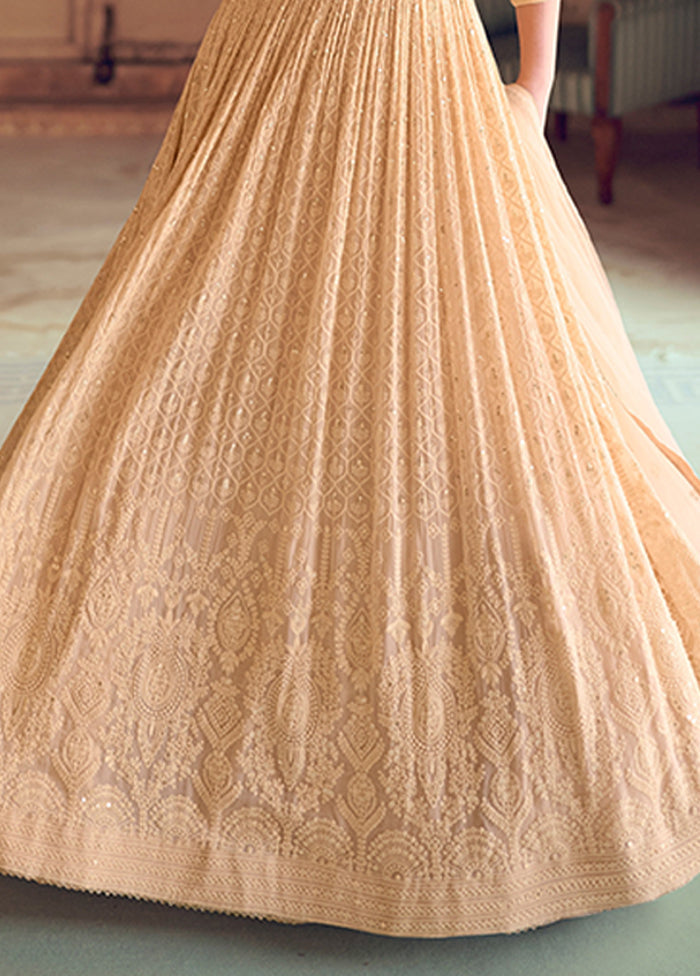 Peach Embroidery Work Georgette Anarkali Suits