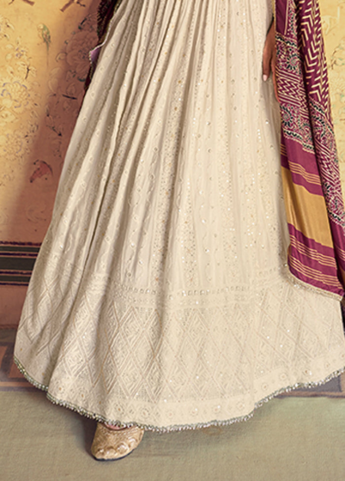 White Embroidery Work Georgette Anarkali Suits