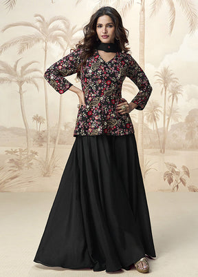 3 Pc Black Silk Palazzo Suit Set