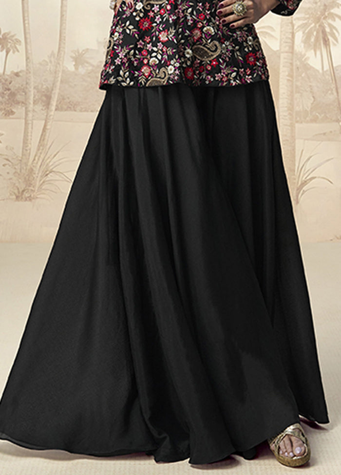 3 Pc Black Silk Palazzo Suit Set