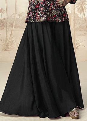 3 Pc Black Silk Palazzo Suit Set