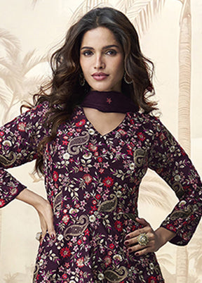 3 Pc Purple Silk Palazzo Suit Set
