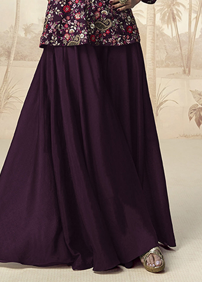 3 Pc Purple Silk Palazzo Suit Set