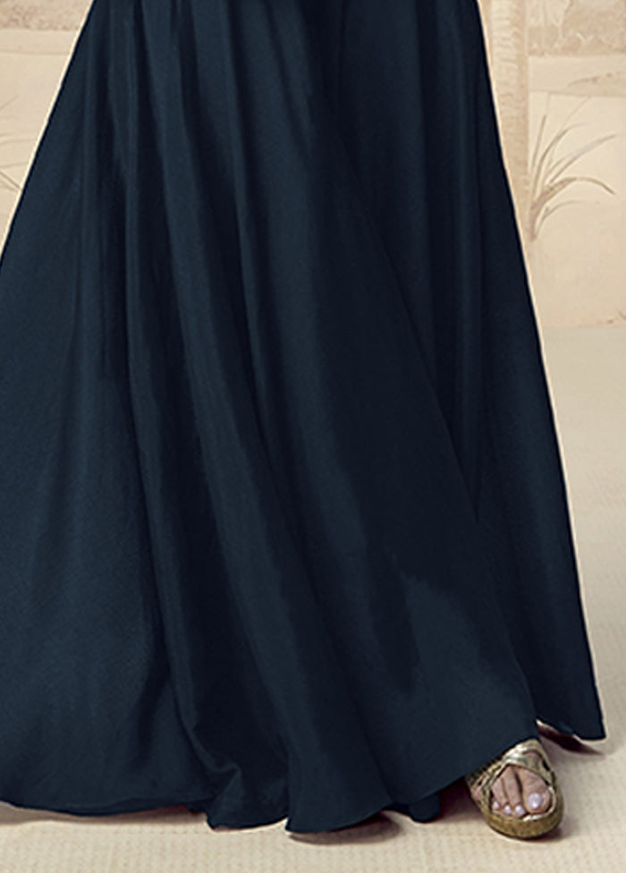 3 Pc Blue Silk Palazzo Suit Set