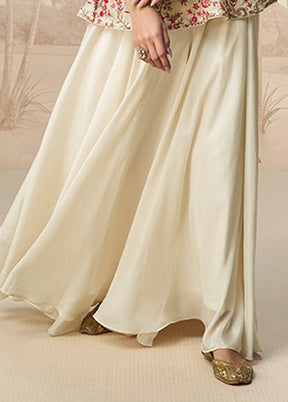 3 Pc White Silk Palazzo Suit Set