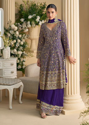 3 Pc Purple Georgette Palazzo Suit Set