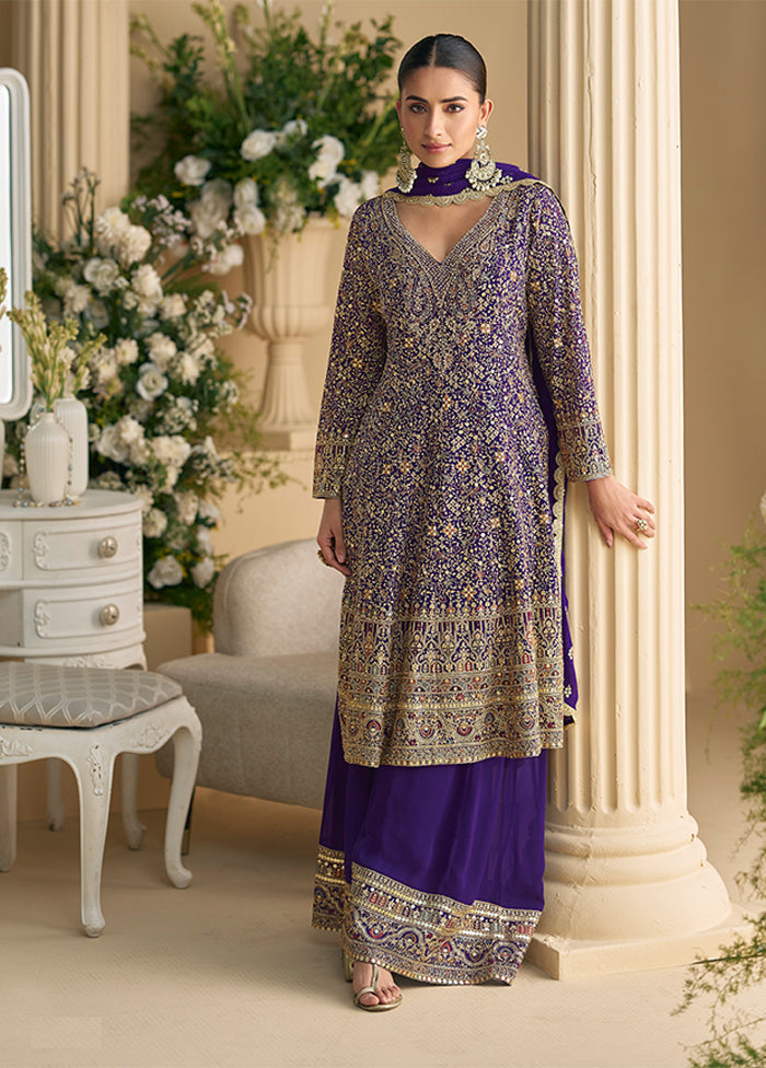 3 Pc Purple Georgette Palazzo Suit Set