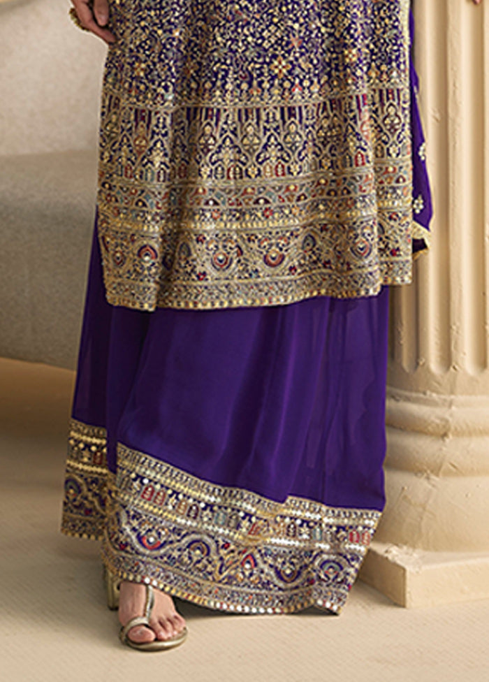3 Pc Purple Georgette Palazzo Suit Set