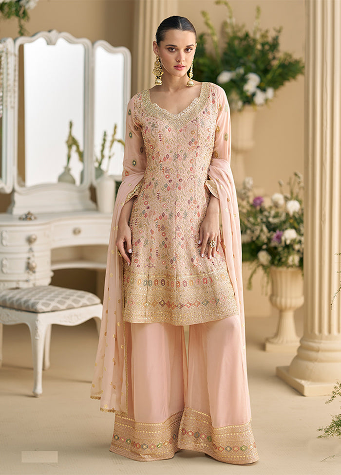 3 Pc Peach Georgette Palazzo Suit Set