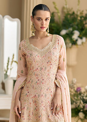 3 Pc Peach Georgette Palazzo Suit Set