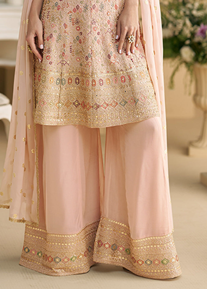 3 Pc Peach Georgette Palazzo Suit Set