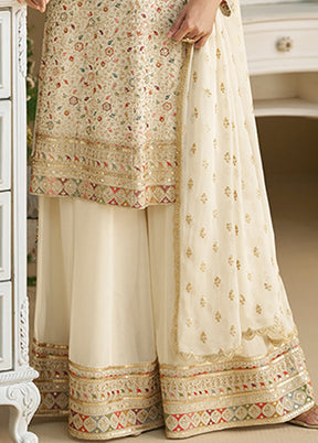 3 Pc White Georgette Palazzo Suit Set