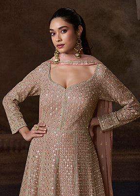 Peach Embroidery Work Silk Anarkali Suits