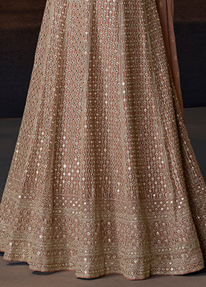 Peach Embroidery Work Silk Anarkali Suits