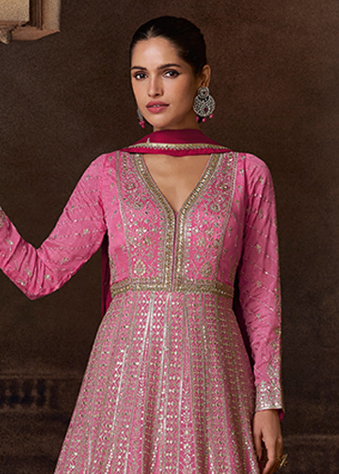 Pink Embroidery Work Silk Anarkali Suits