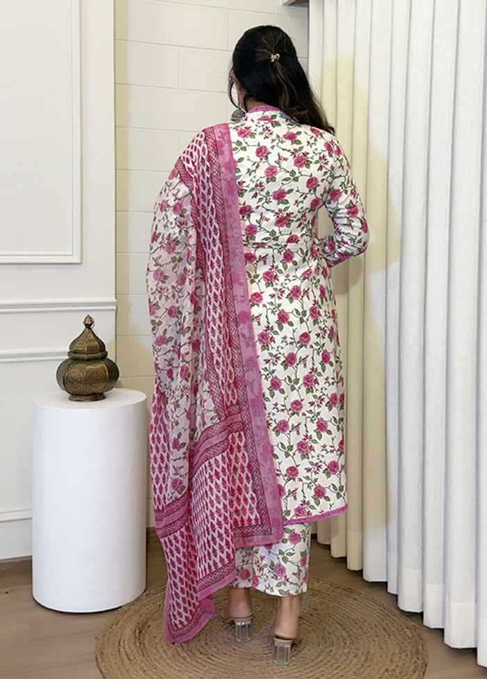 3 Pc Cream Cotton Suit Set