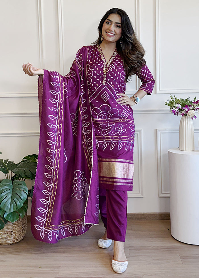 3 Pc Purple Silk Suit Set