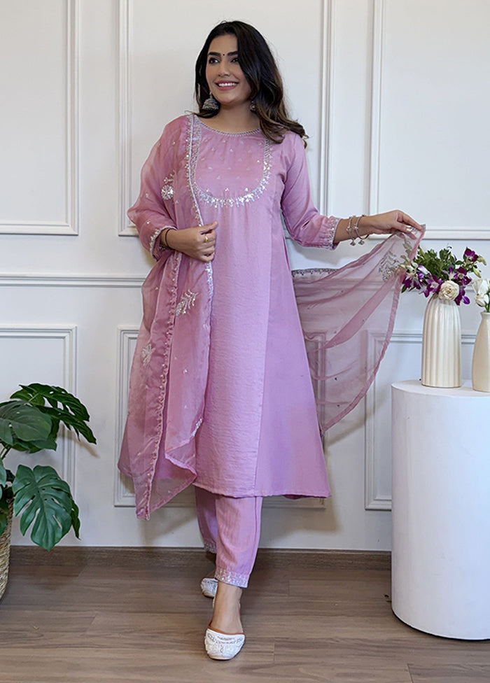 3 Pc Purple Silk Suit Set